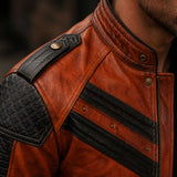 Orange Full Grain Cowhide Leather Men's Cafe Racer Handmade Biker Jacket