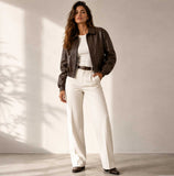 brown sheepskin leather jacket, oversized leather jacket women, genuine leather bomber jacket, brown leather bomber, cropped leather jacket, luxury women leather jacket, oversized brown jacket, sheepskin leather outerwear, womens streetwear jacket, relaxed fit leather jacket