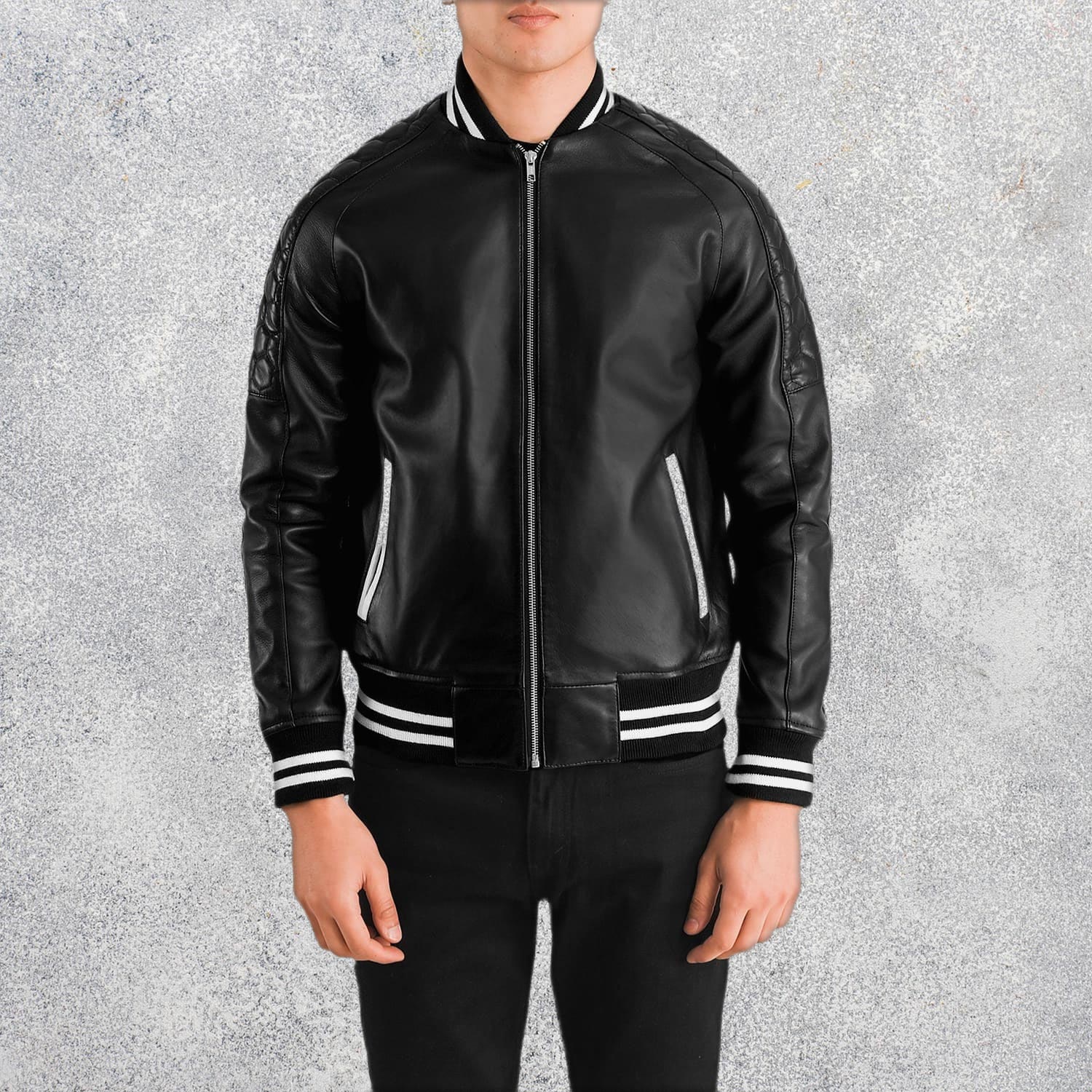 Phantom Black Leather Varsity Jacket