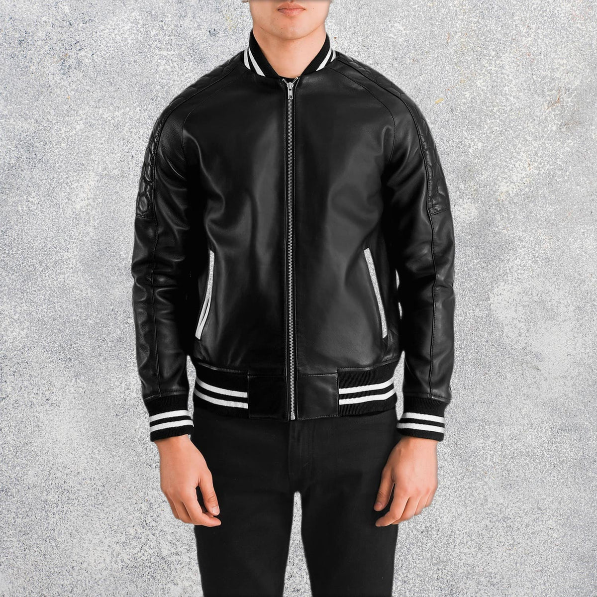 Phantom Black Leather Varsity Jacket