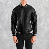 Phantom Black Leather Varsity Jacket