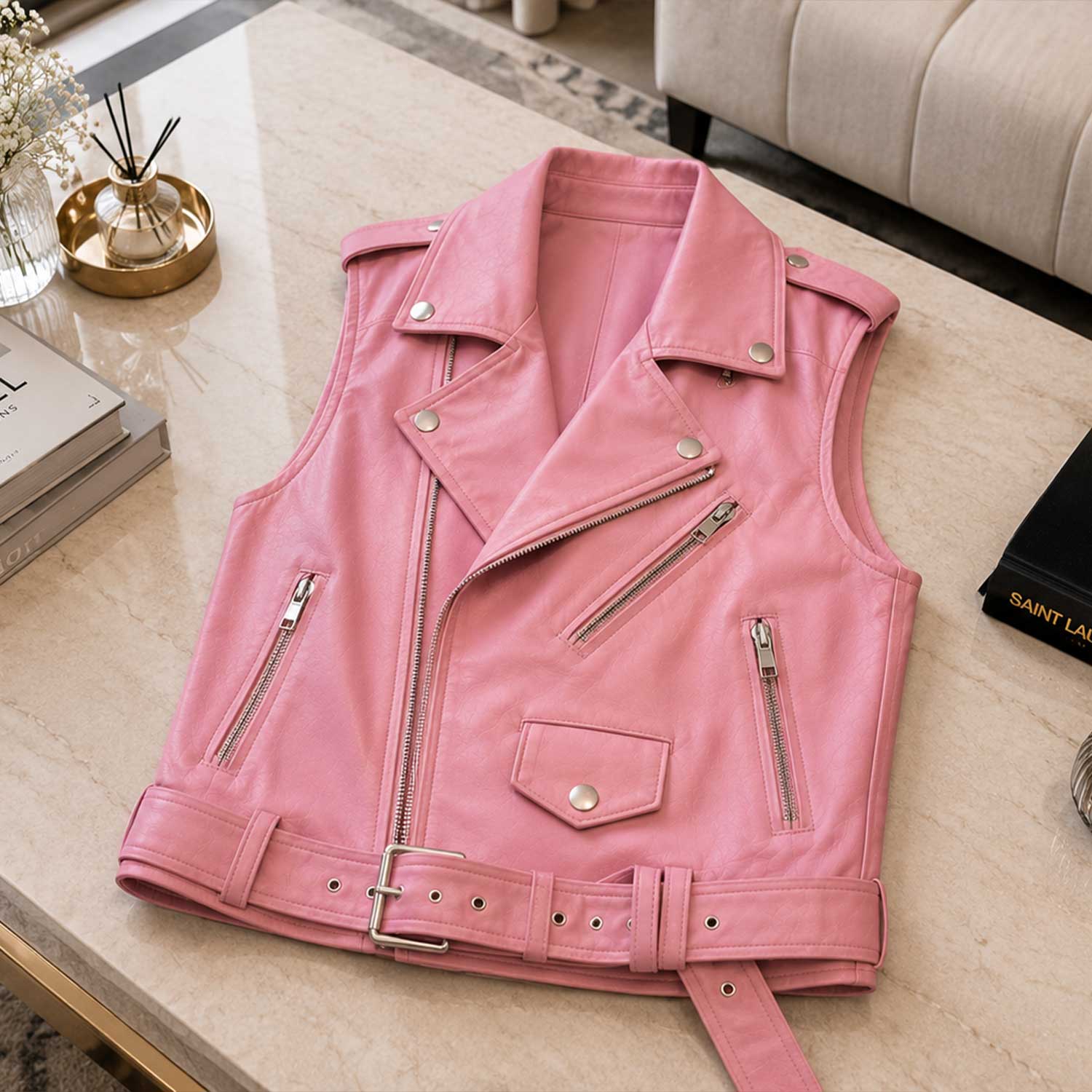 Pink Vest
Moto Vest
Biker Vest
Lambskin
Full Grain
Leather Vest
Cropped Vest
Sleeveless
Pink Leather
Womens Vest
Moto Style
Handmade
YKK Zipper
Streetwear
Casual Wear
Luxury Vest
Fashion Vest
Gift Women
SaltCo
Leather
