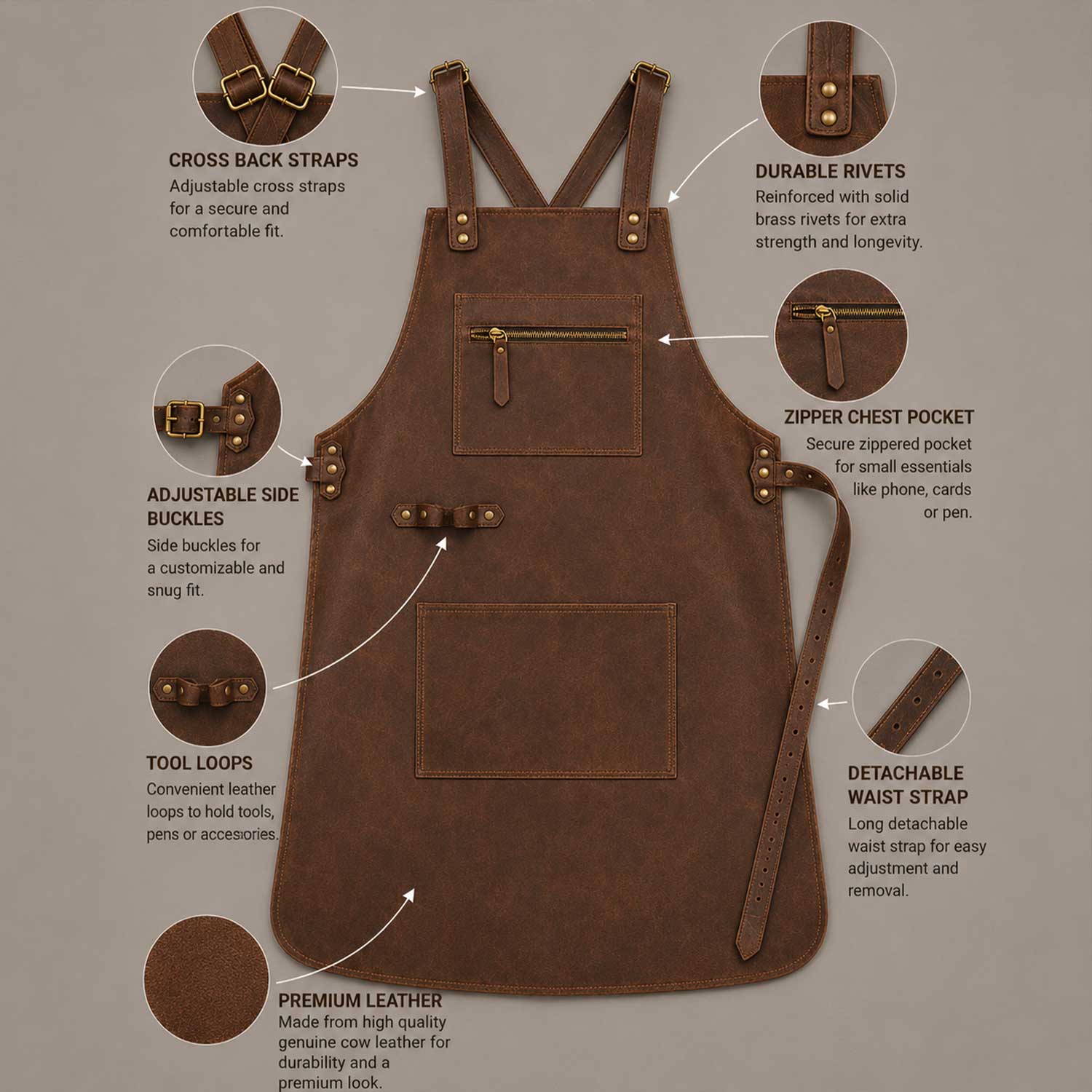 Brown Cross Back Leather Apron Genuine Full Grain Cow Leather
Premium Brown Full Grain Cow Leather Workshop Apron
Handmade Brown Leather Apron for Woodworking and Carpentry
Genuine Cow Leather Cross Back Apron for BBQ and Grilling
Heavy Duty Brown Leather Apron for Professional Chefs
Brown Leather Apron with Cross Back Adjustable Straps
Full Grain Brown Cowhide Leather Apron with Brass Hardware
Brown Leather Workshop Apron with Zipper Chest Pocket
Handmade Brown Leather Apron for Pottery and Ceramics
Profes