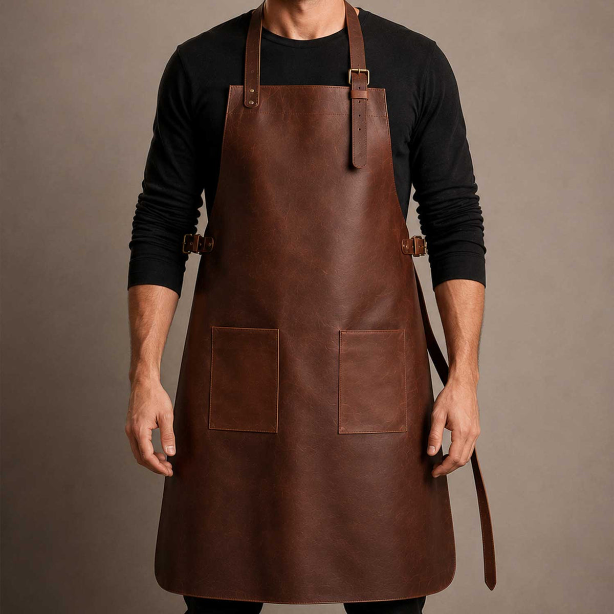 Premium Full Grain Cow Leather Apron for Woodworking and BBQ