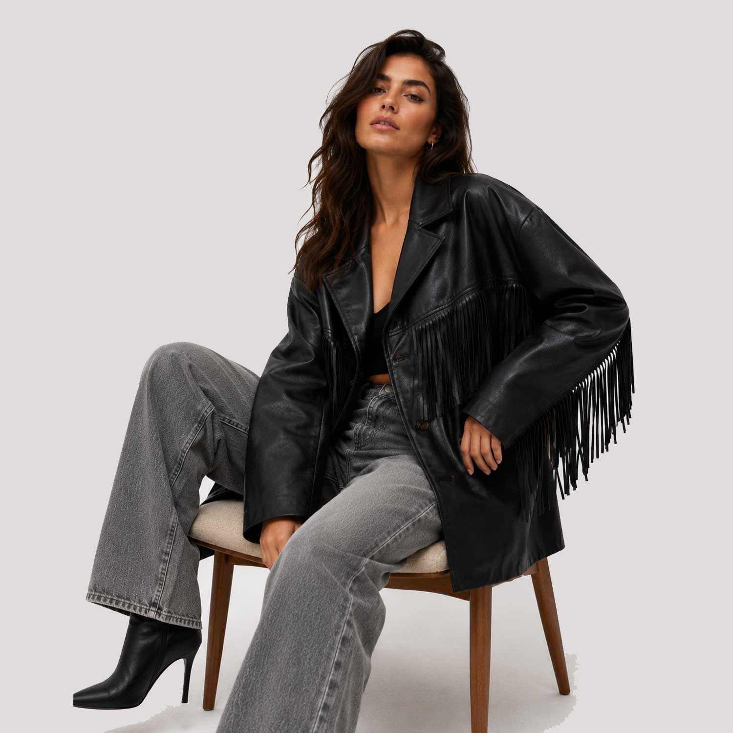 Women's Black Full Grain Leather Fringe Jacket
Luxury Women's Leather Fringe Jacket
Handmade Black Leather Fringe Jacket
Premium Full Grain Leather Fringe Jacket
Women's Oversized Leather Fringe Jacket
Western Style Leather Fringe Jacket
Boho Leather Fringe Jacket for Women
Black Leather Fringe Blazer
Leather Fringe Jacket Close Up
Premium Leather Fringe Detail
Leather Fringe Shoulder Detail
Full Grain Leather Texture