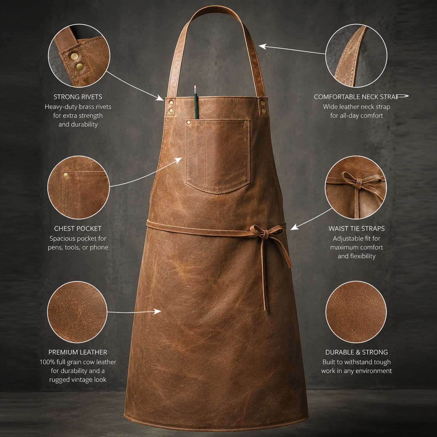 Professional Leather Apron Neck Strap for Chefs