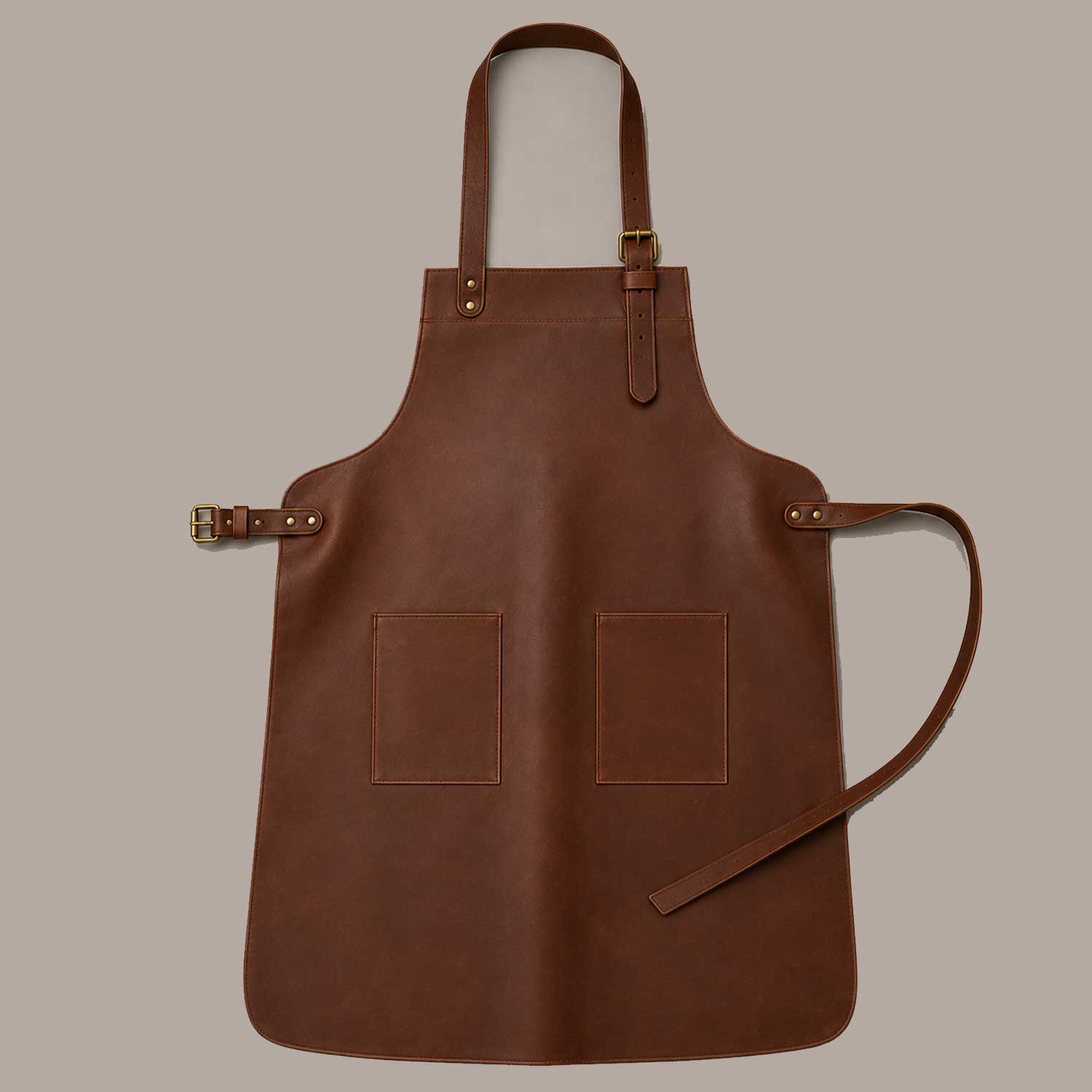 Rustic Brown Cowhide Leather Apron with Dual Front Pockets