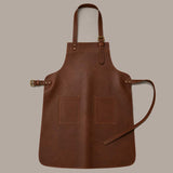 Rustic Brown Cowhide Leather Apron with Dual Front Pockets