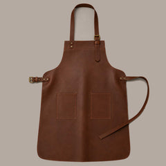 Rustic Brown Cowhide Leather Apron with Dual Front Pockets