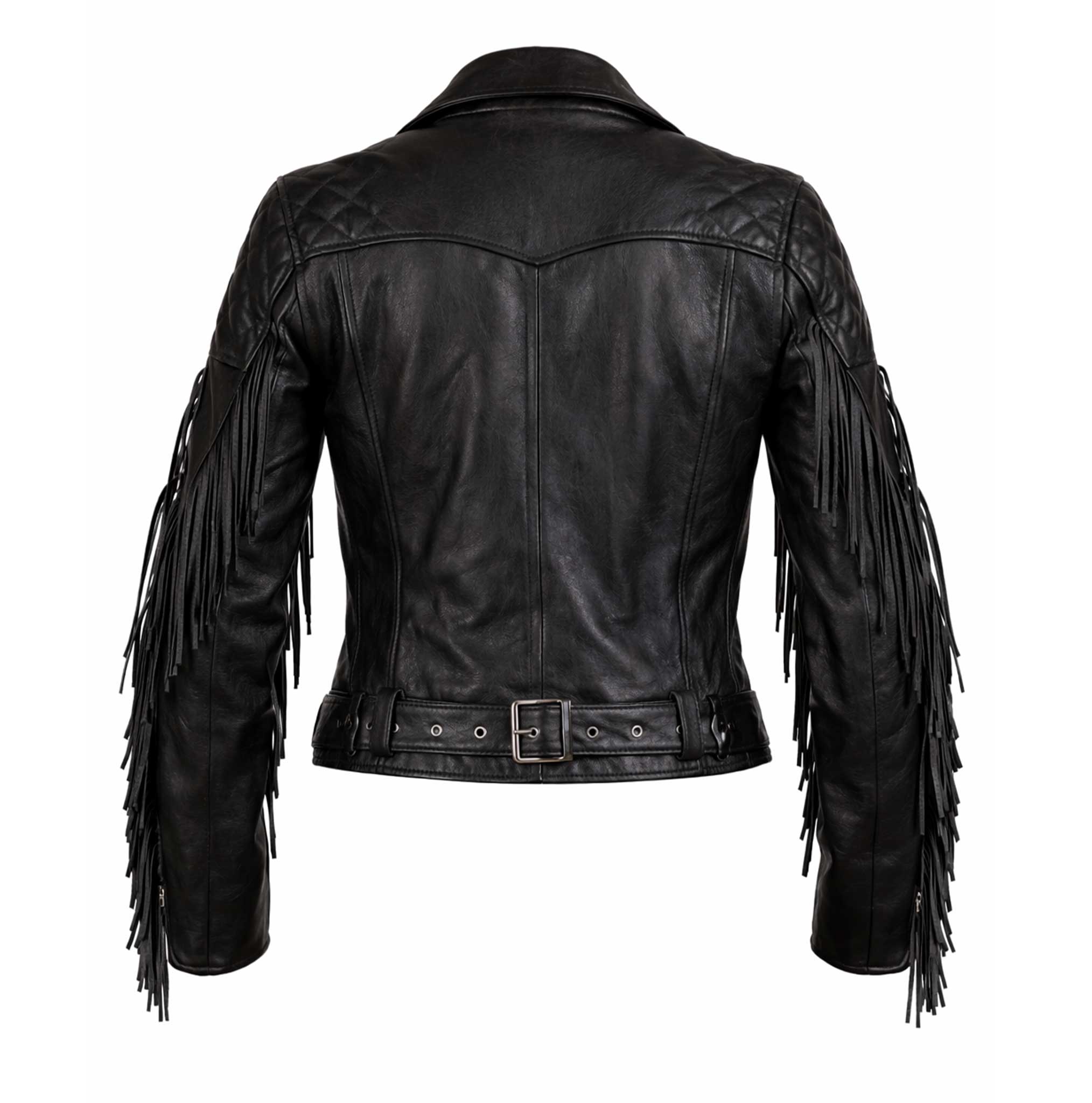 Women Black Fringe Leather Jacket