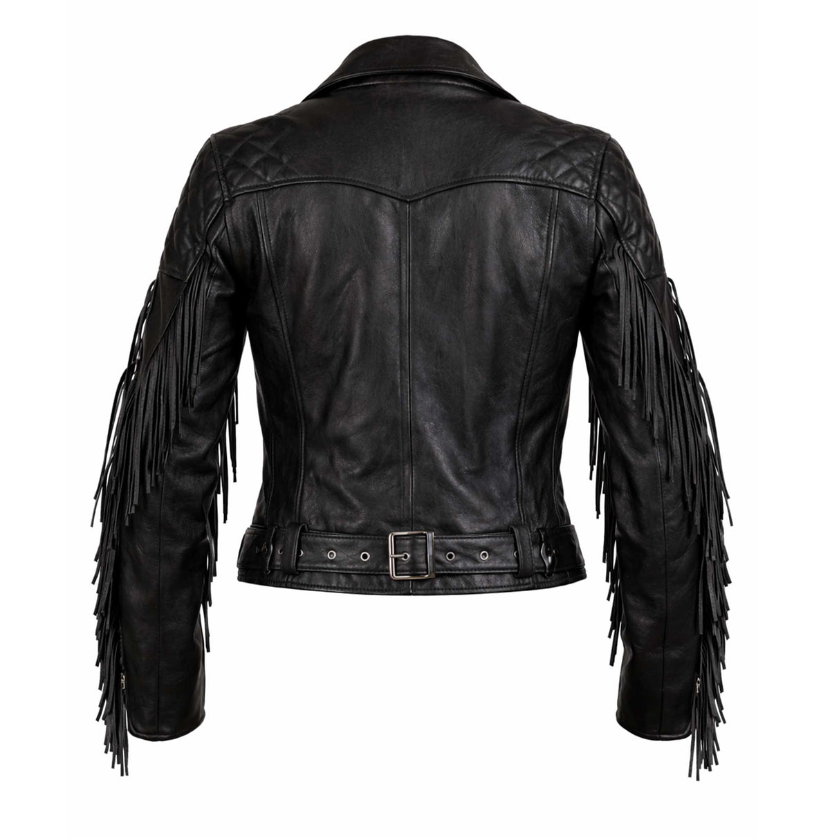 Women Black Fringe Leather Jacket