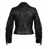 Women Black Fringe Leather Jacket