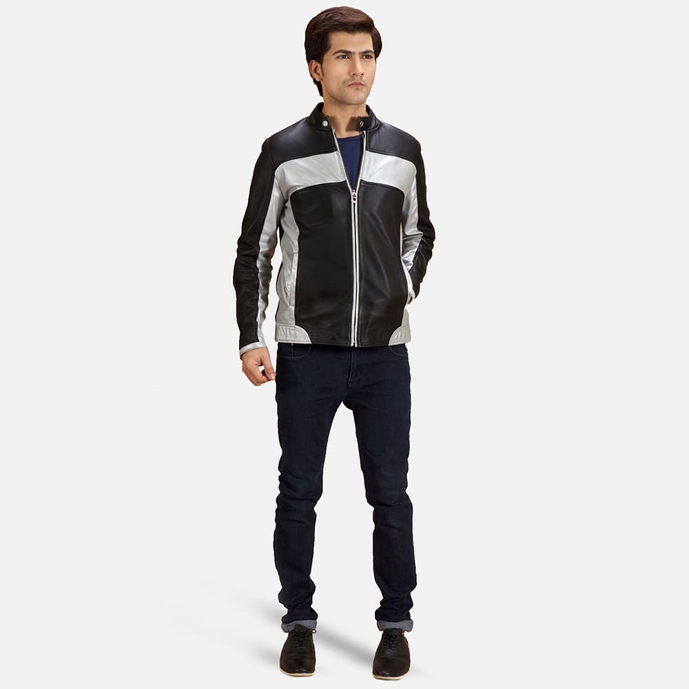 Rogue Silver Black Leather Biker Jacket