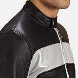 Rogue Silver Black Leather Biker Jacket