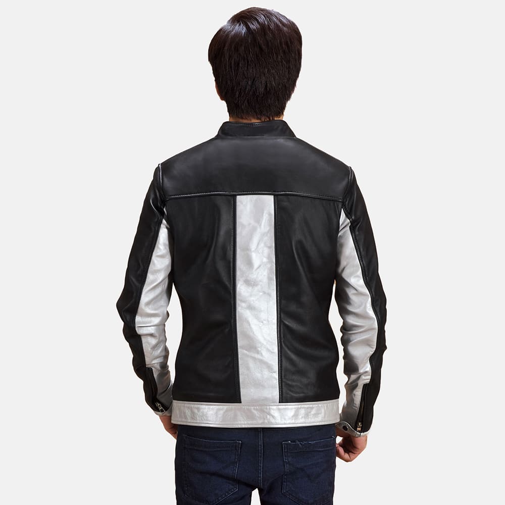 Rogue Silver Black Leather Biker Jacket