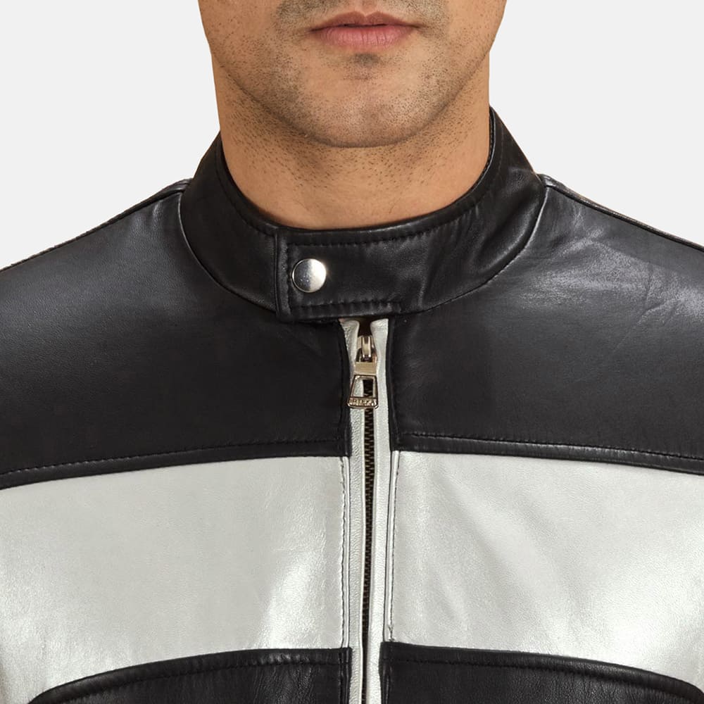 Rogue Silver Black Leather Biker Jacket