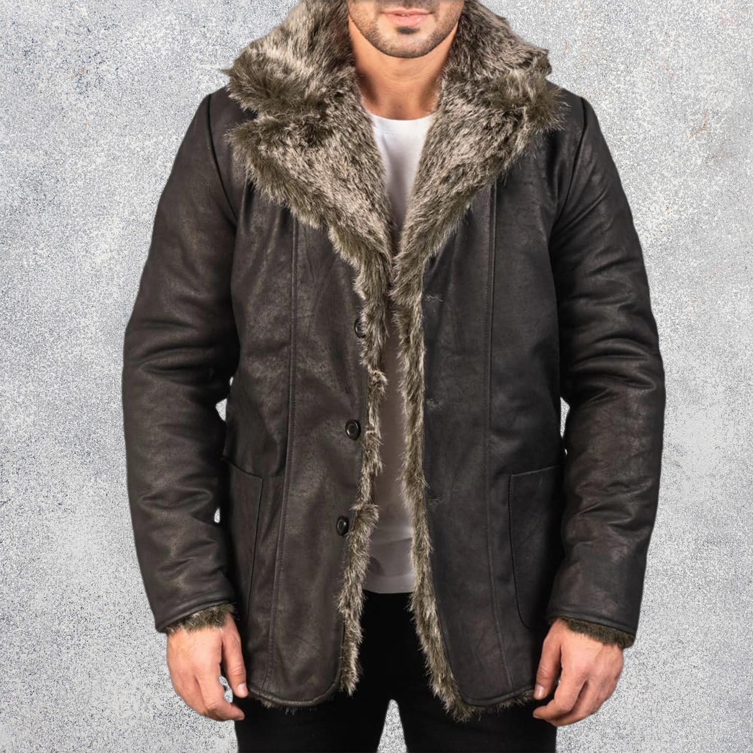 Ravenridge Men's Distressed Black Sheepskin Leather Coat