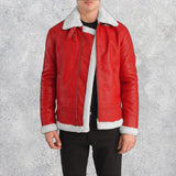 Ravon Men's Sheepskin Red Shearling Bomber Jacket