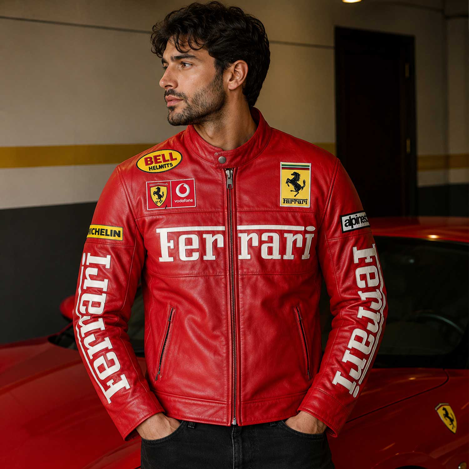Motorsport enthusiasts
Motorcycle lovers
Racing fans
Automotive enthusiasts
Streetwear outfits
Casual everyday wear
Racing-inspired fashion
Men and women
Gift for leather jacket lovers