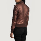 Aria Maroon Leather Bomber Jacket for Women
