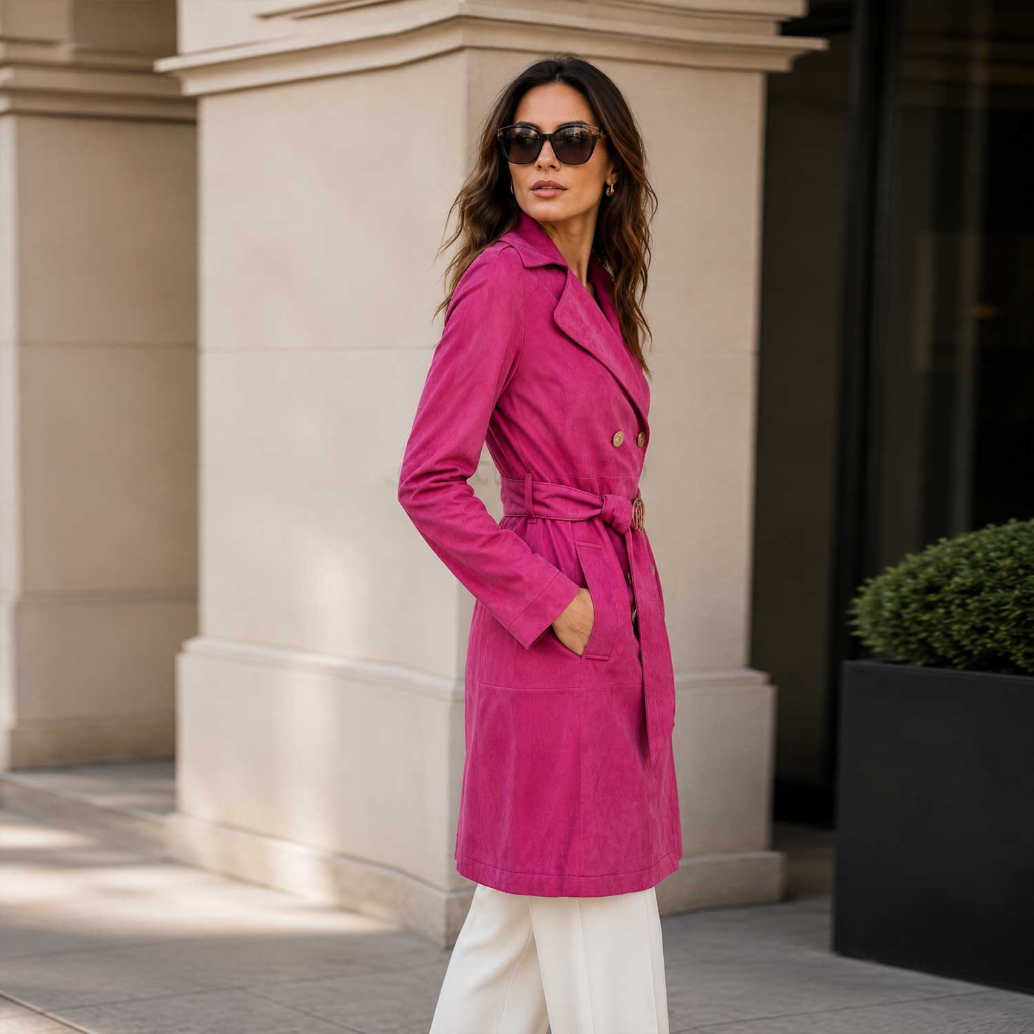 Rosamere Hot Pink Suede Leather Pea Coat
Women’s Hot Pink Genuine Suede Leather Coat
Rosamere Genuine Suede Leather Coat Front View
Hot Pink Women’s Suede Leather Winter Coat
Rosamere Suede Leather Pea Coat Back View
Hot Pink Suede Leather Coat Side View
Women’s Pink Genuine Suede Coat Fashion Look
Rosamere Leather Coat Adjustable Waist Belt
Hot Pink Suede Coat Notch Lapel Detail
Rosamere Suede Leather Front Button Detail
Genuine Suede Leather Coat Sleeve Detail
Rosamere Hot Pink Leather Coat Pocket Detail
