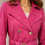 Rosamere Hot Pink Suede Leather Pea Coat
Women’s Hot Pink Genuine Suede Leather Coat
Rosamere Genuine Suede Leather Coat Front View
Hot Pink Women’s Suede Leather Winter Coat
Rosamere Suede Leather Pea Coat Back View
Hot Pink Suede Leather Coat Side View
Women’s Pink Genuine Suede Coat Fashion Look
Rosamere Leather Coat Adjustable Waist Belt
Hot Pink Suede Coat Notch Lapel Detail
Rosamere Suede Leather Front Button Detail
Genuine Suede Leather Coat Sleeve Detail
Rosamere Hot Pink Leather Coat Pocket Detail
