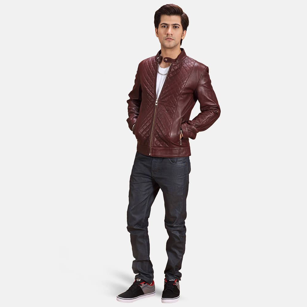Ryder Maroon Leather Biker Jacket