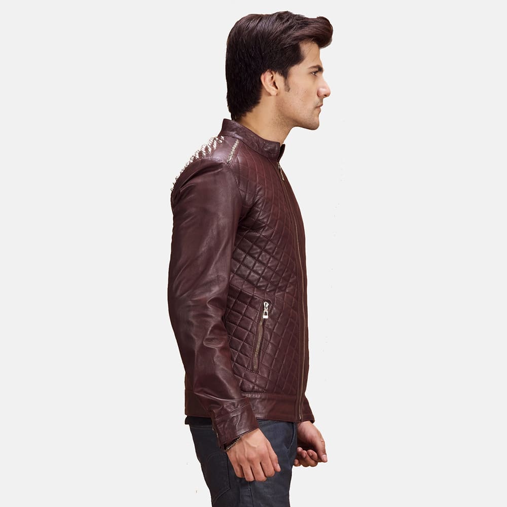 Ryder Maroon Leather Biker Jacket