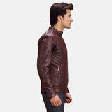 Ryder Maroon Leather Biker Jacket
