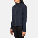 Azura Blue Suede Biker Jacket for Women