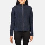 Azura Blue Suede Biker Jacket for Women