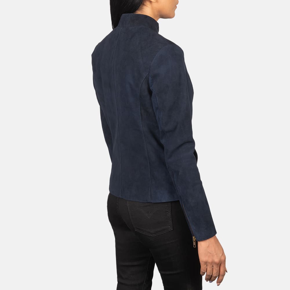 Azura Blue Suede Biker Jacket for Women