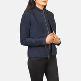 Azura Blue Suede Biker Jacket for Women