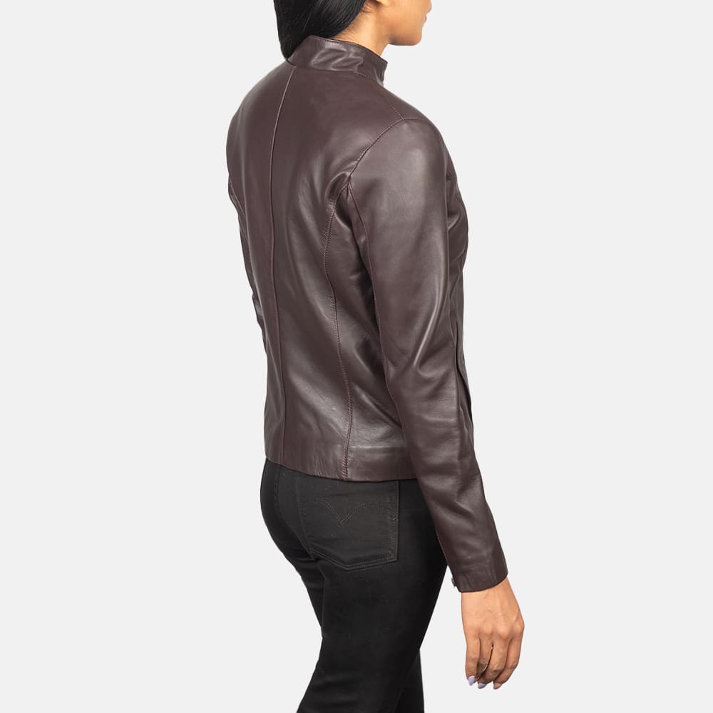Azura Maroon Leather Biker Jacket for Women