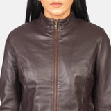 Azura Maroon Leather Biker Jacket for Women