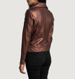 Sienna Maroon Leather Biker Jacket for Women
