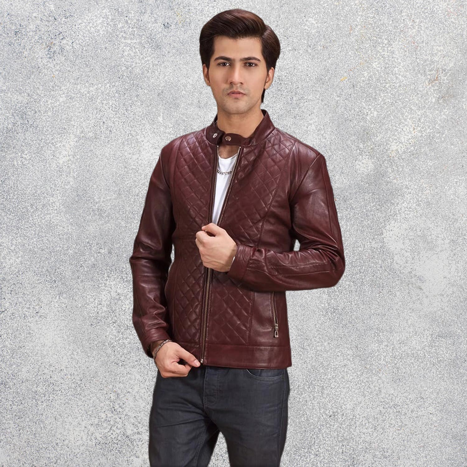 Ryder Maroon Leather Biker Jacket