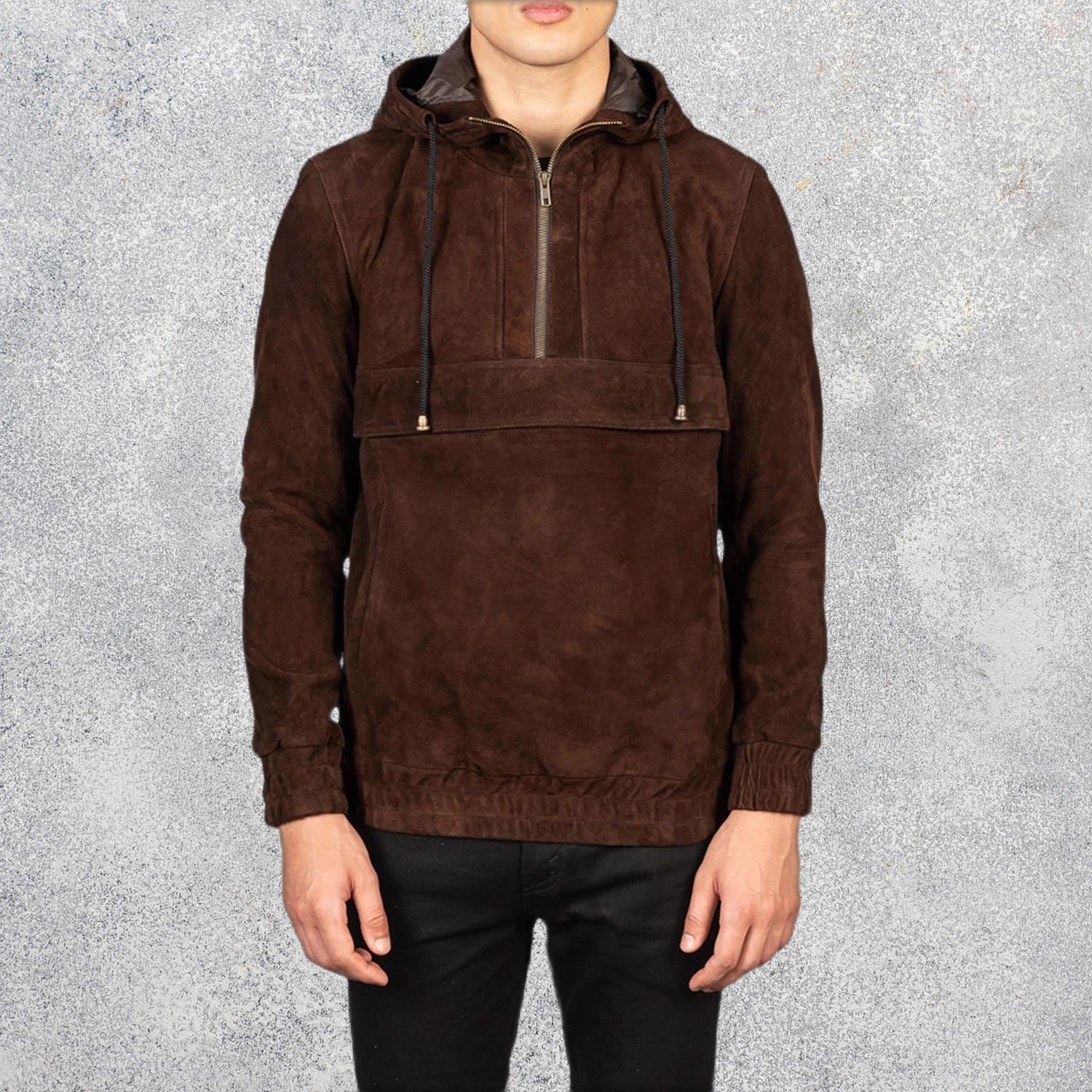 Ryder Mocha Men's Hooded Suede Pullover Jacket