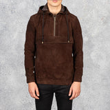 Ryder Mocha Men's Hooded Suede Pullover Jacket