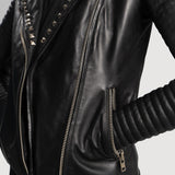 Nova Studded Black Leather Biker Jacket for Women