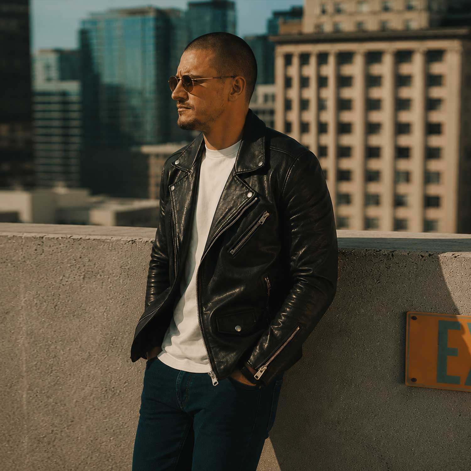 SaltCo Men's Black Biker Leather Jacket featuring genuine leather construction, asymmetrical zipper closure, silver hardware, and classic motorcycle styling.