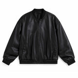 SaltCo Full Grain Lambskin Women's Black Leather Bomber Jacket Oversized Luxury Style