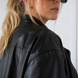 SaltCo Full Grain Lambskin Women's Black Leather Bomber Jacket Oversized Luxury Style