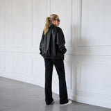 SaltCo Full Grain Lambskin Women's Black Leather Bomber Jacket Oversized Luxury Style