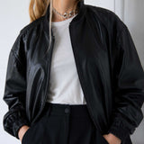 SaltCo Full Grain Lambskin Women's Black Leather Bomber Jacket Oversized Luxury Style