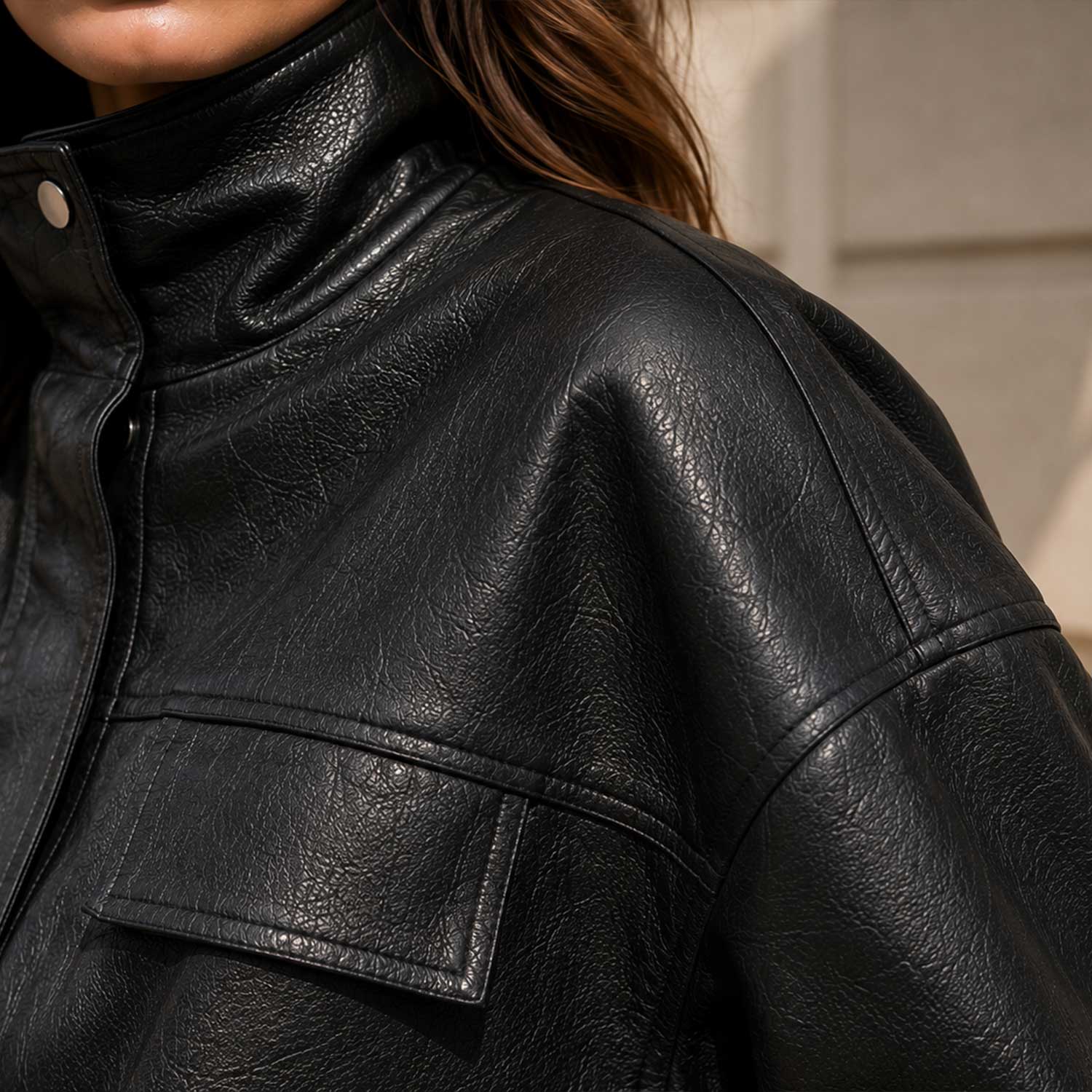 SaltCo Briarstone Nappa Sheepskin Leather Bomber Jacket Shoulder Detail