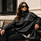 SaltCo Briarstone Women's Nappa Sheepskin Leather Bomber Jacket Front Detail