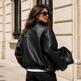 SaltCo Briarstone Women's Oversized Funnel Neck Leather Bomber Jacket Back View