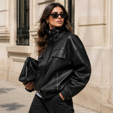 SaltCo Briarstone Women's Oversized Nappa Sheepskin Leather Bomber Jacket Side Profile