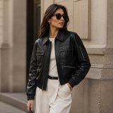 The Corvayne oversized black sheepskin leather bomber jacket by SaltCo featuring a relaxed oversized fit and aviator-inspired design.